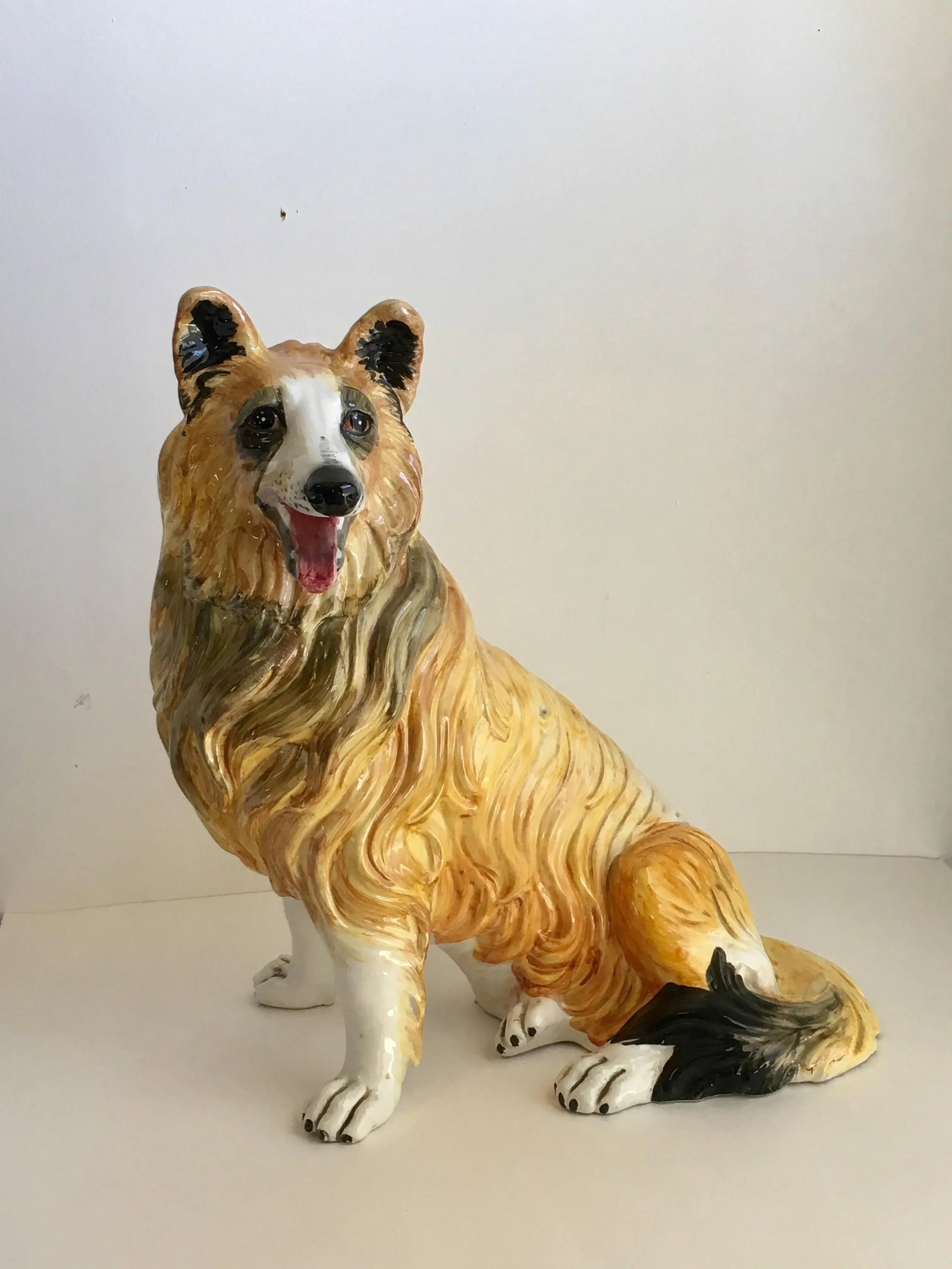 Italian Ceramic Collie Dog Lassie Statue Signed Italy Vintage Hollywood Regency - 2