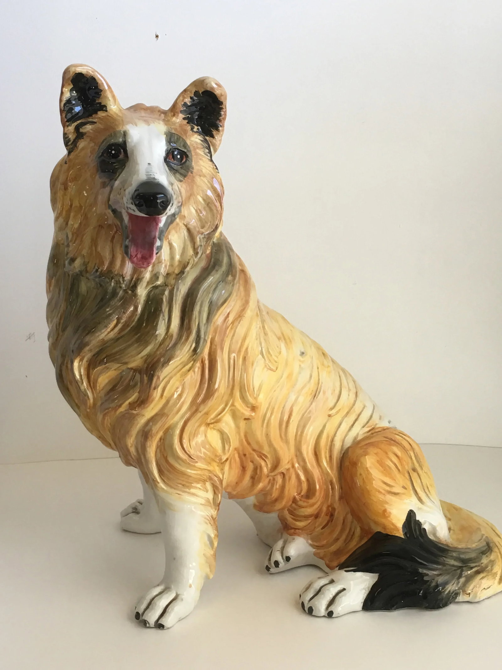 Italian Ceramic Collie Dog Lassie Statue Signed Italy Vintage Hollywood Regency - 4