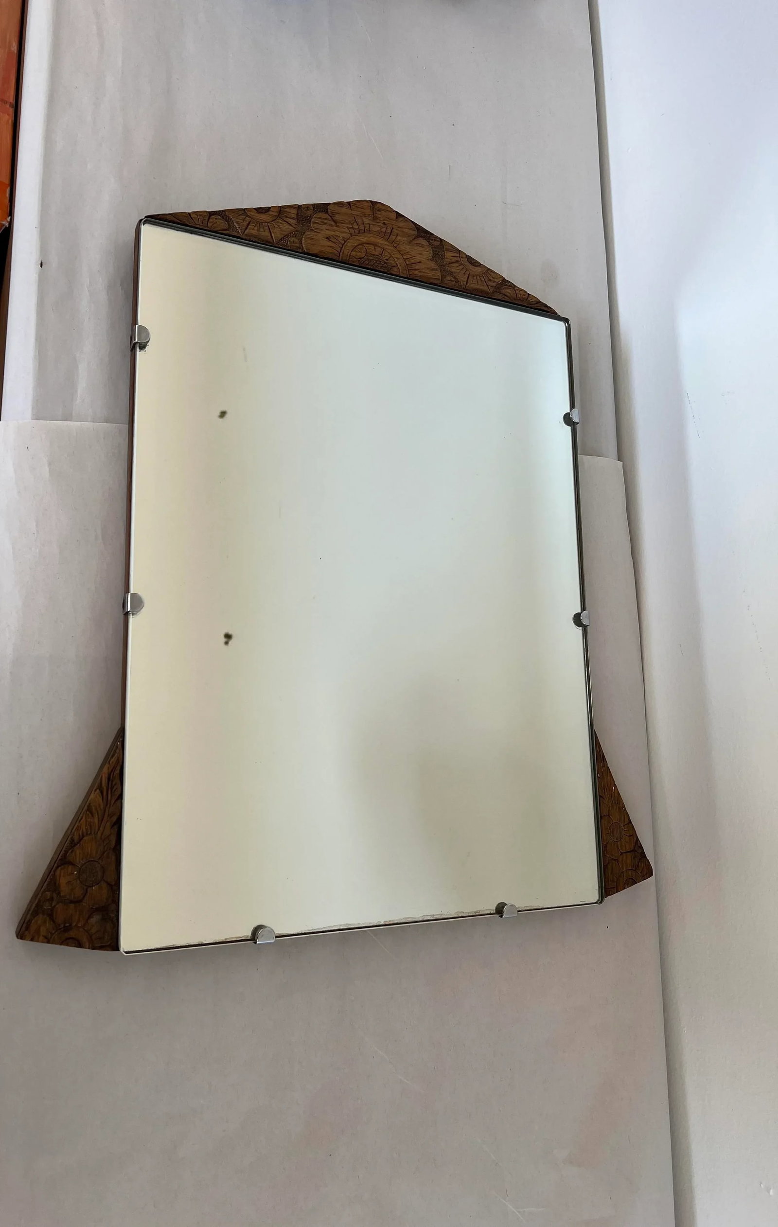 Vintage Mirror Art Deco Style With Floral Carvings. Possibly Circa 1950s - 1970s - 2