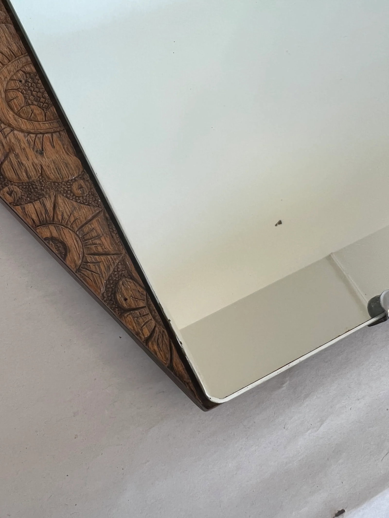 Vintage Mirror Art Deco Style With Floral Carvings. Possibly Circa 1950s - 1970s - 3