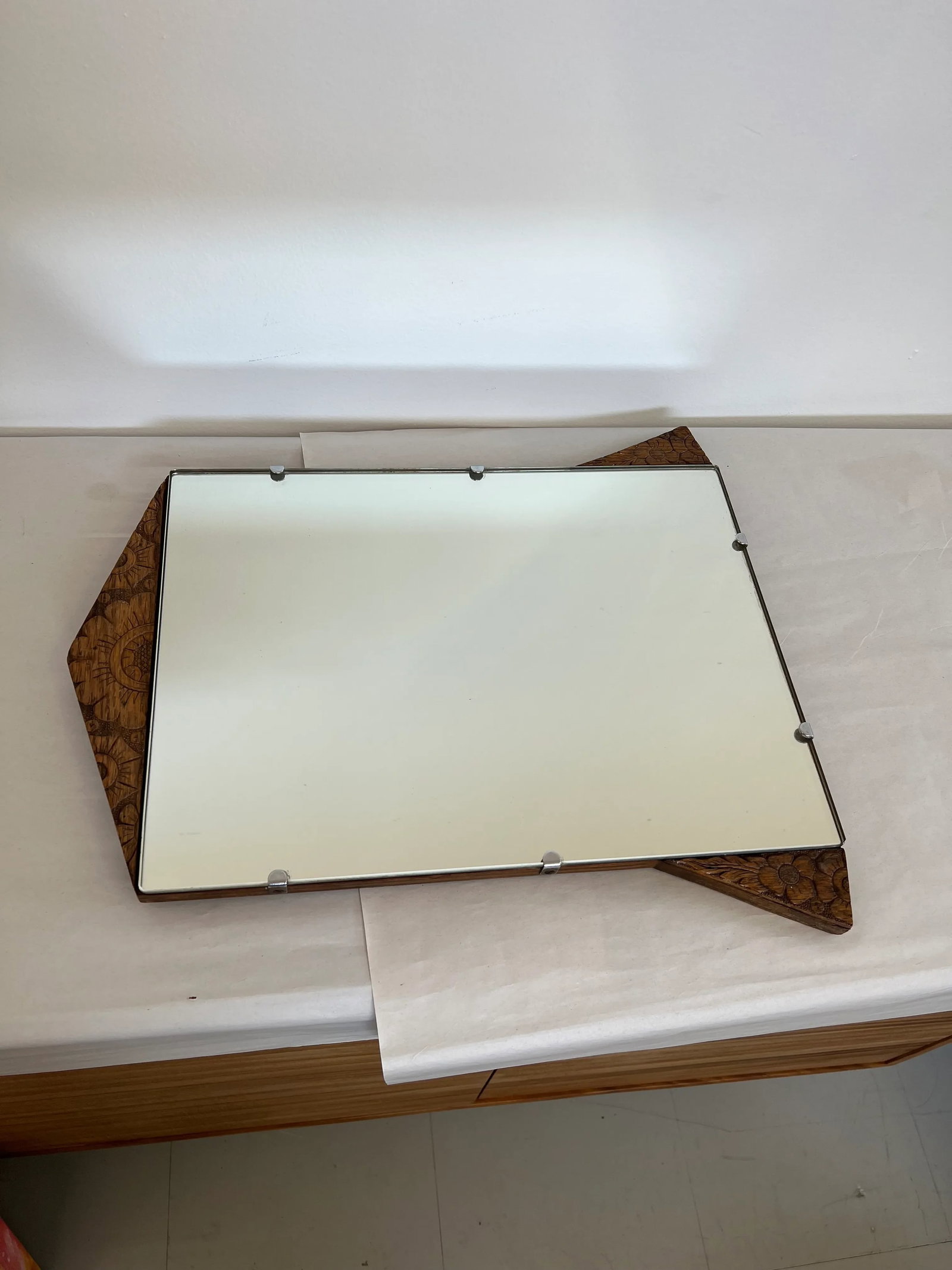 Vintage Mirror Art Deco Style With Floral Carvings. Possibly Circa 1950s - 1970s - 4
