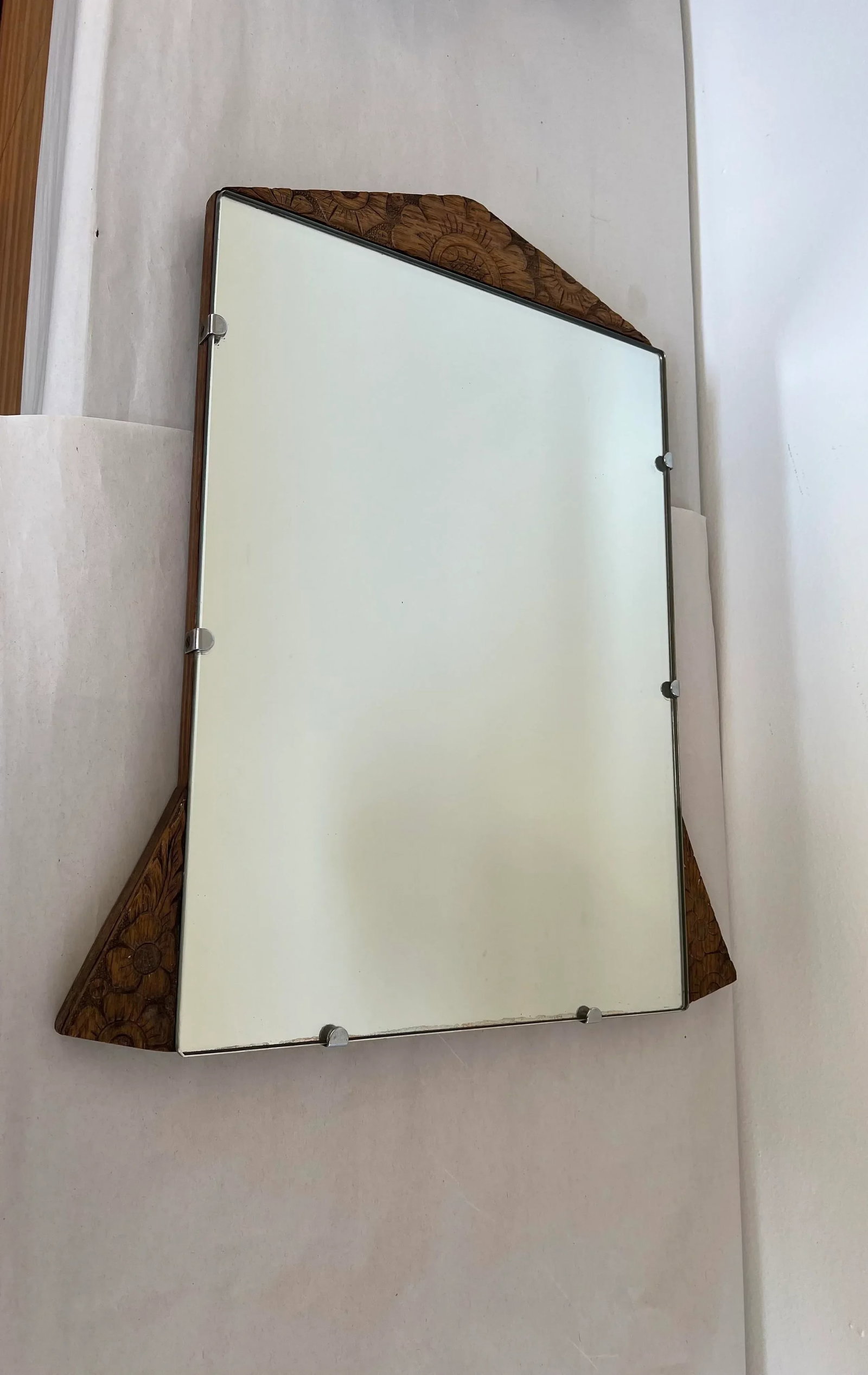 Vintage Mirror Art Deco Style With Floral Carvings. Possibly Circa 1950s - 1970s - 6
