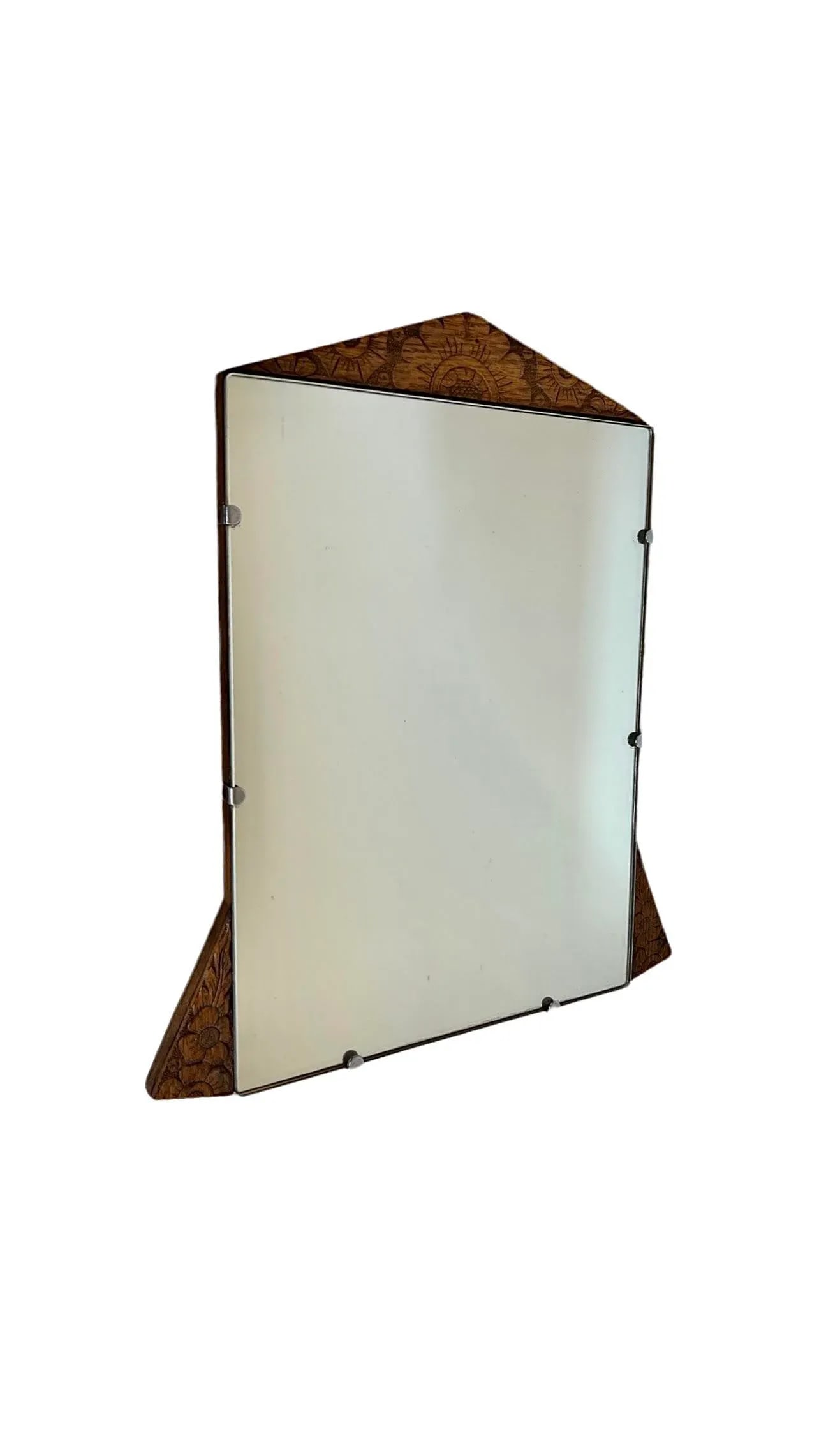 Vintage Mirror Art Deco Style With Floral Carvings. Possibly Circa 1950s - 1970s - 7