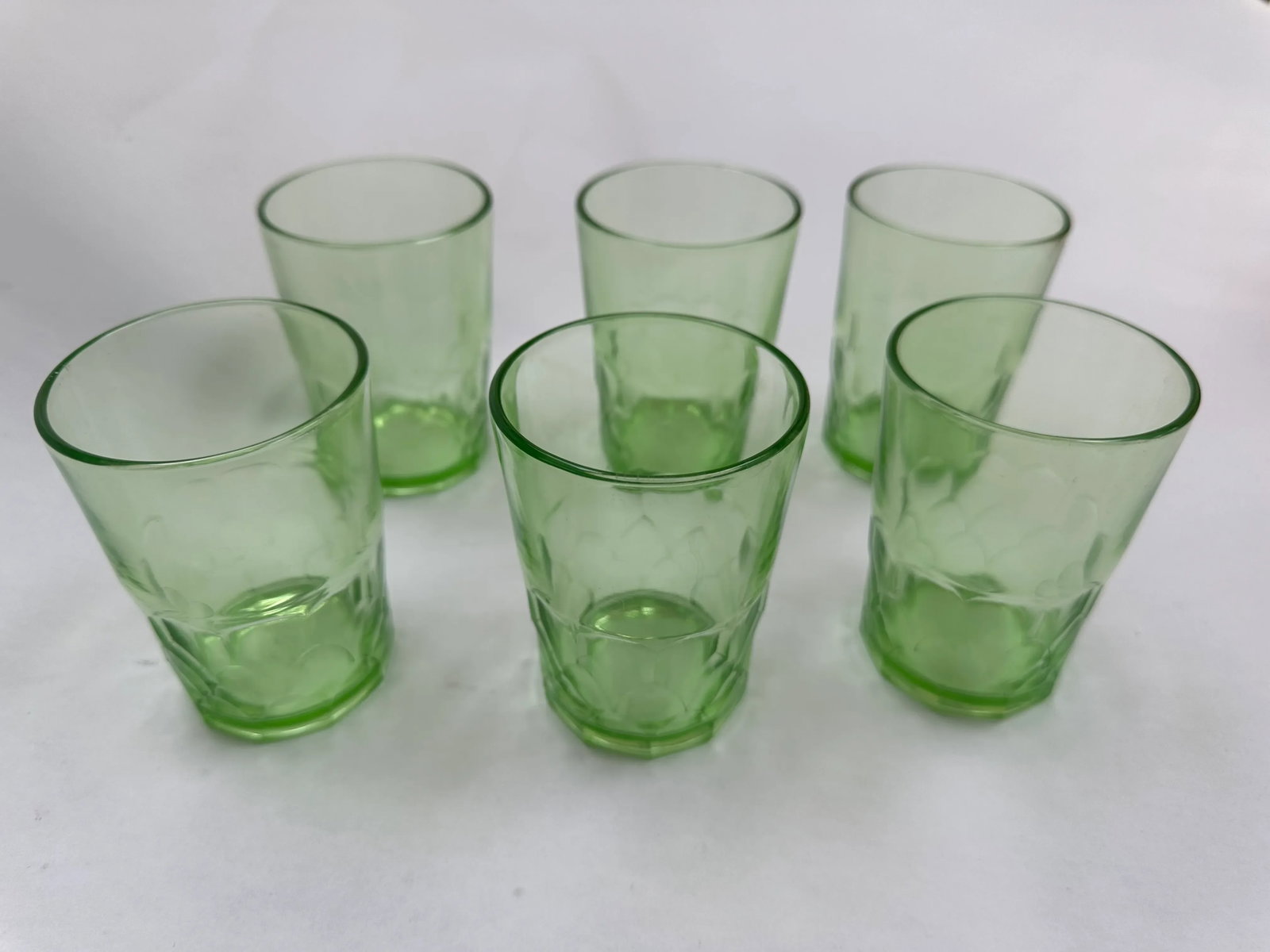 Early 20th Century Hazel Atlas Green Depression Glass Juice Glasses- Set of 6 - 2