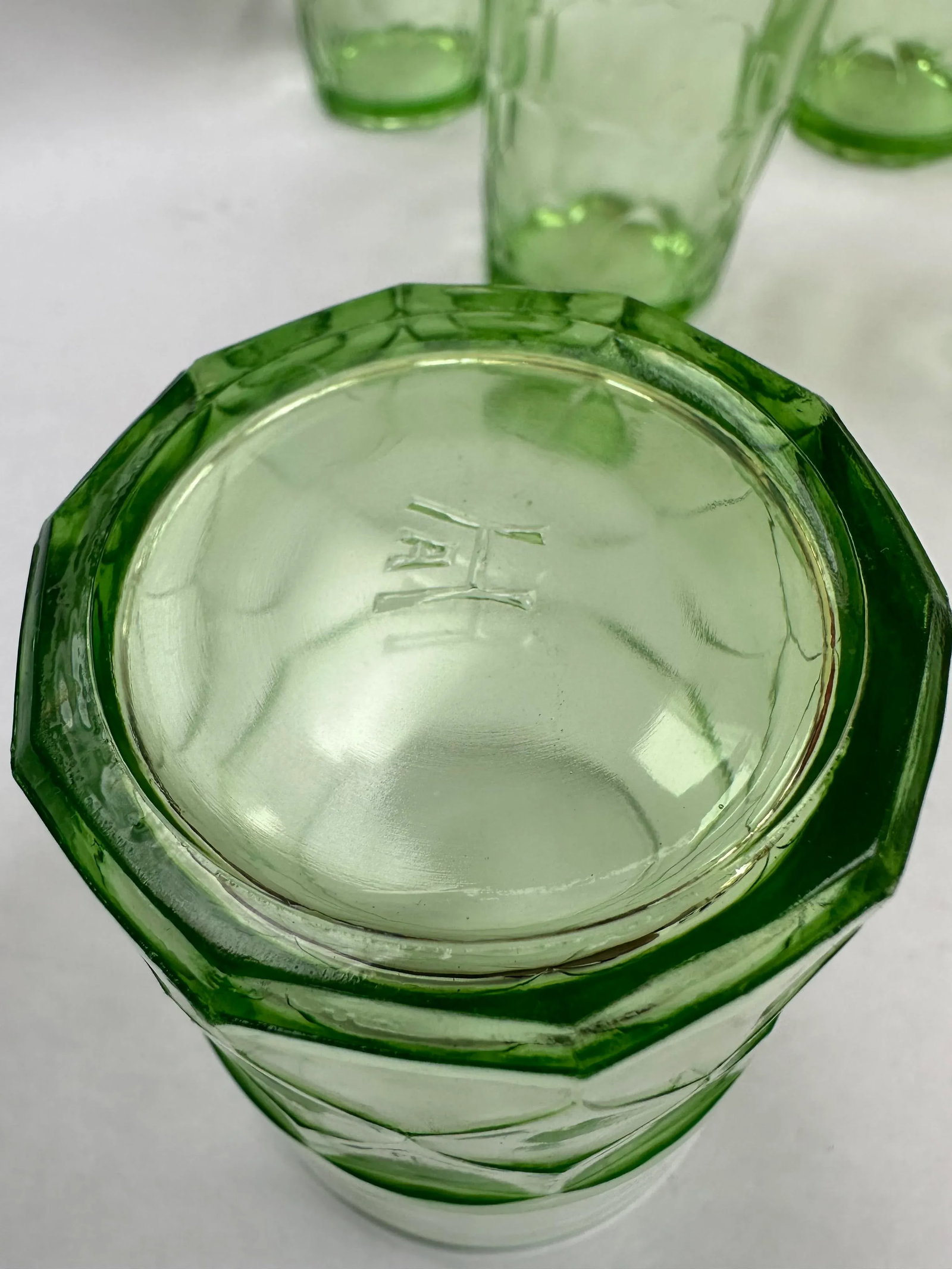 Early 20th Century Hazel Atlas Green Depression Glass Juice Glasses- Set of 6 - 4