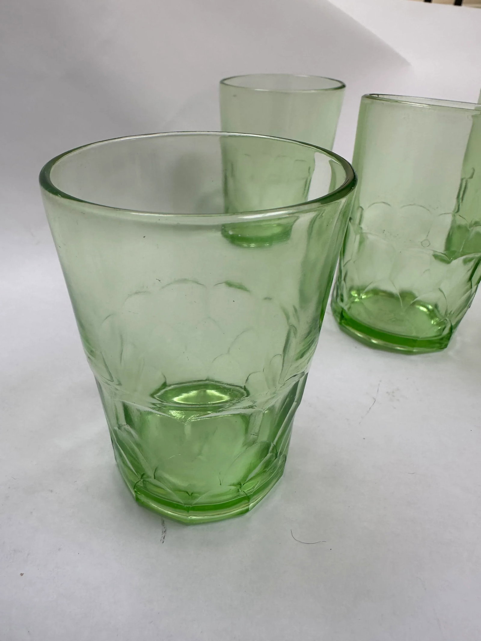 Early 20th Century Hazel Atlas Green Depression Glass Juice Glasses- Set of 6 - 6