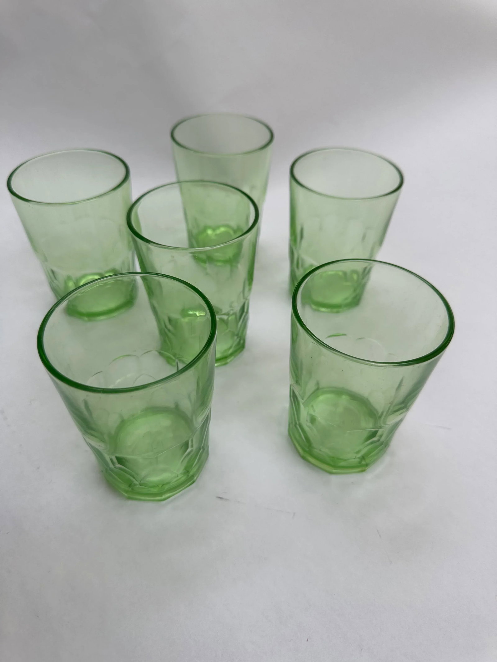Early 20th Century Hazel Atlas Green Depression Glass Juice Glasses- Set of 6 - 7
