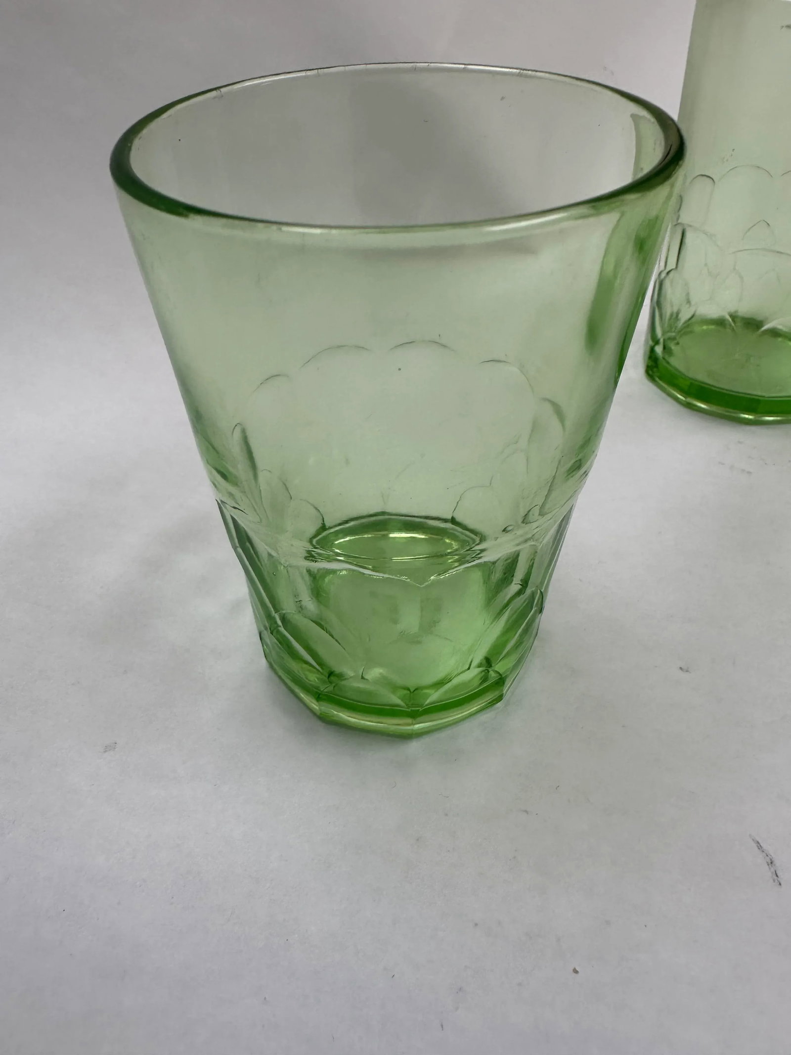 Early 20th Century Hazel Atlas Green Depression Glass Juice Glasses- Set of 6 - 8