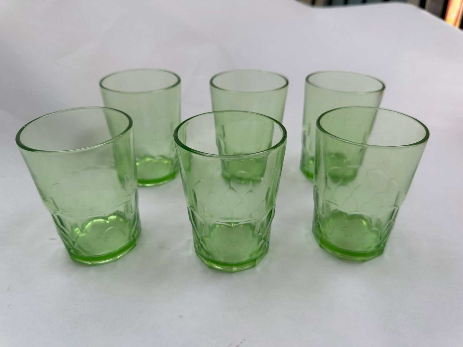 Early 20th Century Hazel Atlas Green Depression Glass Juice Glasses- Set of 6 - 9