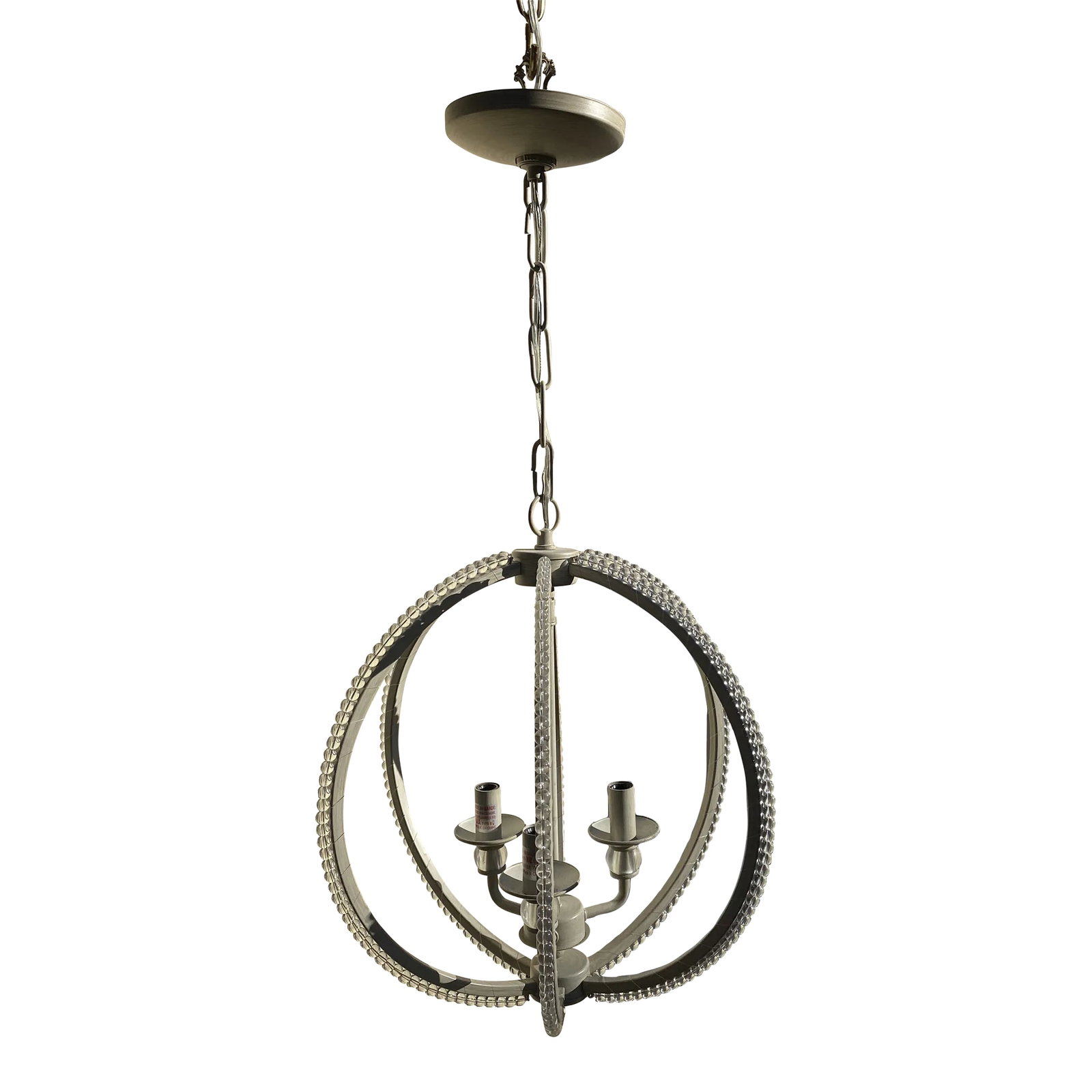 Vintage 1960s Beaded Midcentury Modern Round Hanging Fixture: Old Lights On is pleased to offer this vintage Mid Century Modern beaded hanging fixture. Three lights, wired and ready to install. We ship everywhere. Follow us on Chairish for more great lighting. C