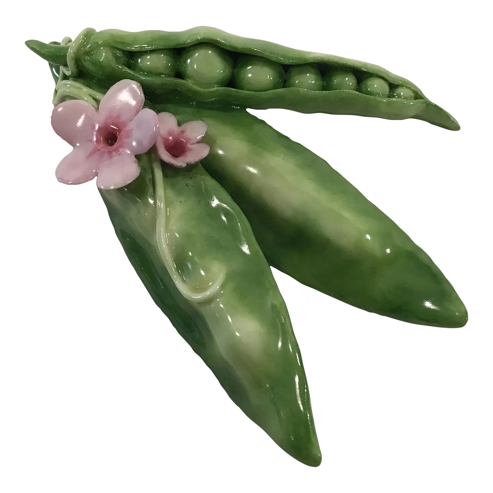 2000's Katherine Houston Hand Sculpted Porcelain Peas: Peas in a Pod, Fresh and Blooming, sure to brighten any day and any spot in your home! Katherine Houston porcelain items are handsculpted of hard paste porcelain and hand painted with color