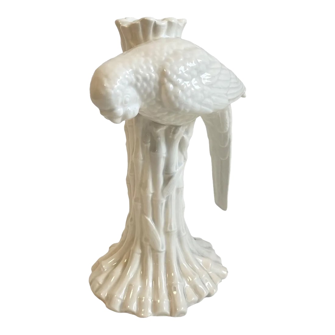 Vintage Fitz and Floyd Bird Parakeet on Bamboo Ceramic Candle Holder Chinoiserie: Vintage Fitz and Floyd Bird Parakeet Budgie on Bamboo White Ceramic Candle Holder A whimsical piece with lots of detail. Condition: Alterations: Original Condition Unaltered Imperfections: Some