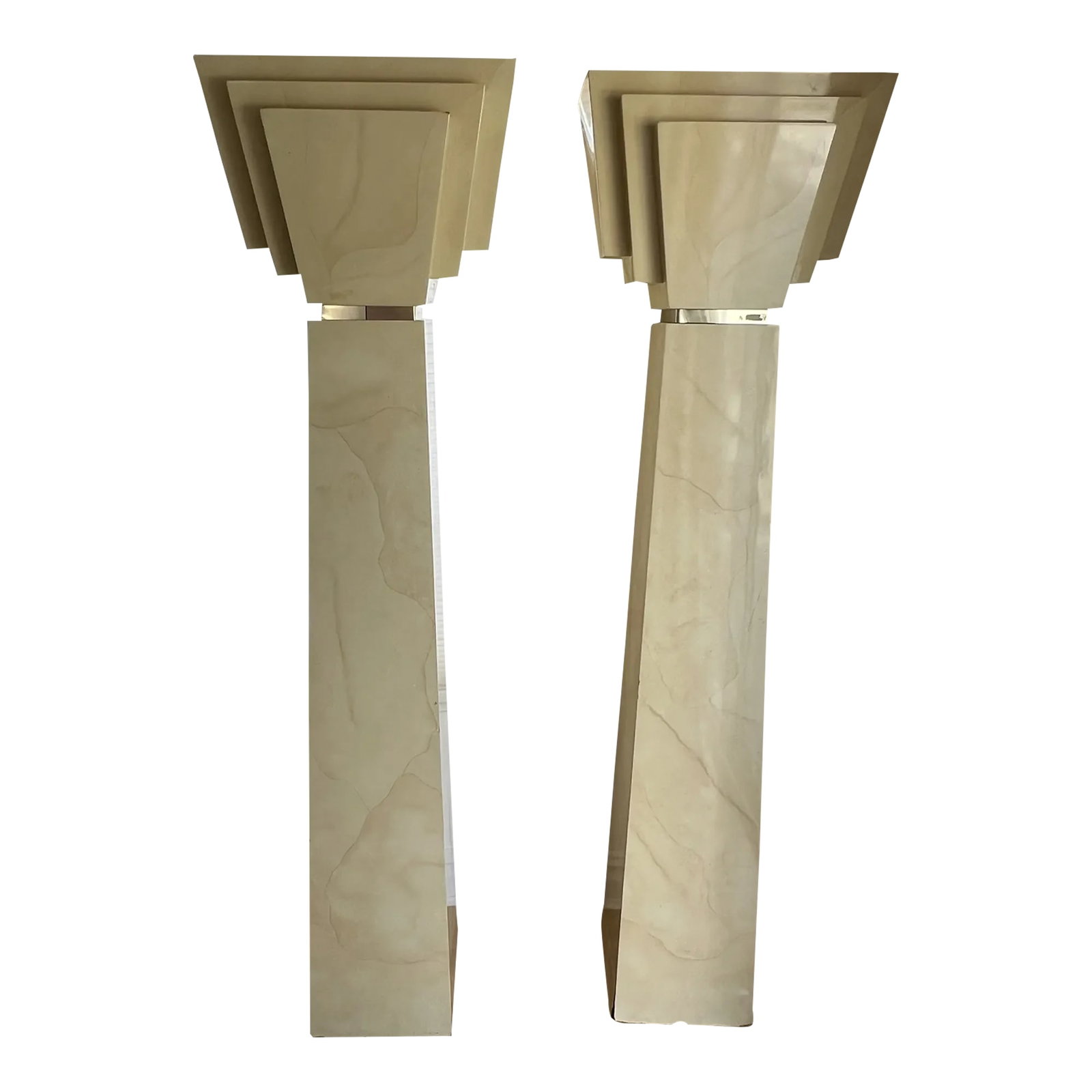 1980s Art Deco Wall Column Floor Lamps Attributed to Karl Springer - a Pair: Rare set of art deco wall column floor lamps covered with goatskin lacquer, attributed to Karl Springer Style The lamps are very heavy, solid pieces perfect for any rooms Condition: Alterations:
