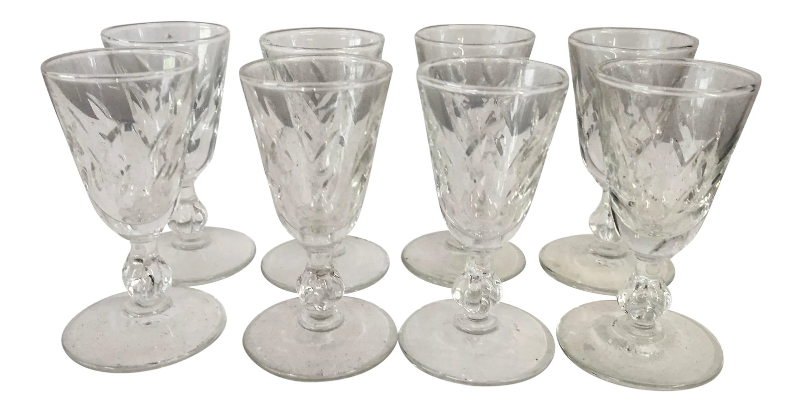 Mid-Century Cut Sherry Shot Glasses - Set of 8: Vintage 1950's midcentury set of eight , fine cut sherry / shot glasses , no makers mark ,knowing to be " Colonial Heritage Libbey Glass Company" Never used in excellent condition. Condition: