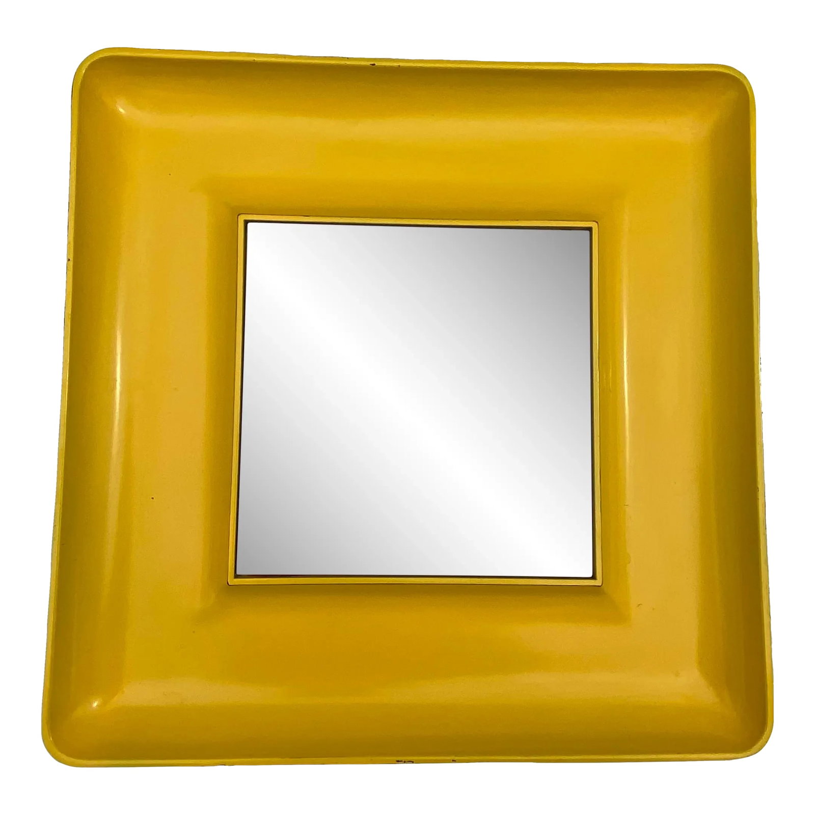 Mid 20th Century Georges Briard Yellow Lacquer Cheese and Cracker Tray: Yellow lacquer tray with white square center surrounded by a yellow "trench" and orange underside. Original label signed Georges Briard on the back. From the Boutique Series, Made in Japan. Perfect