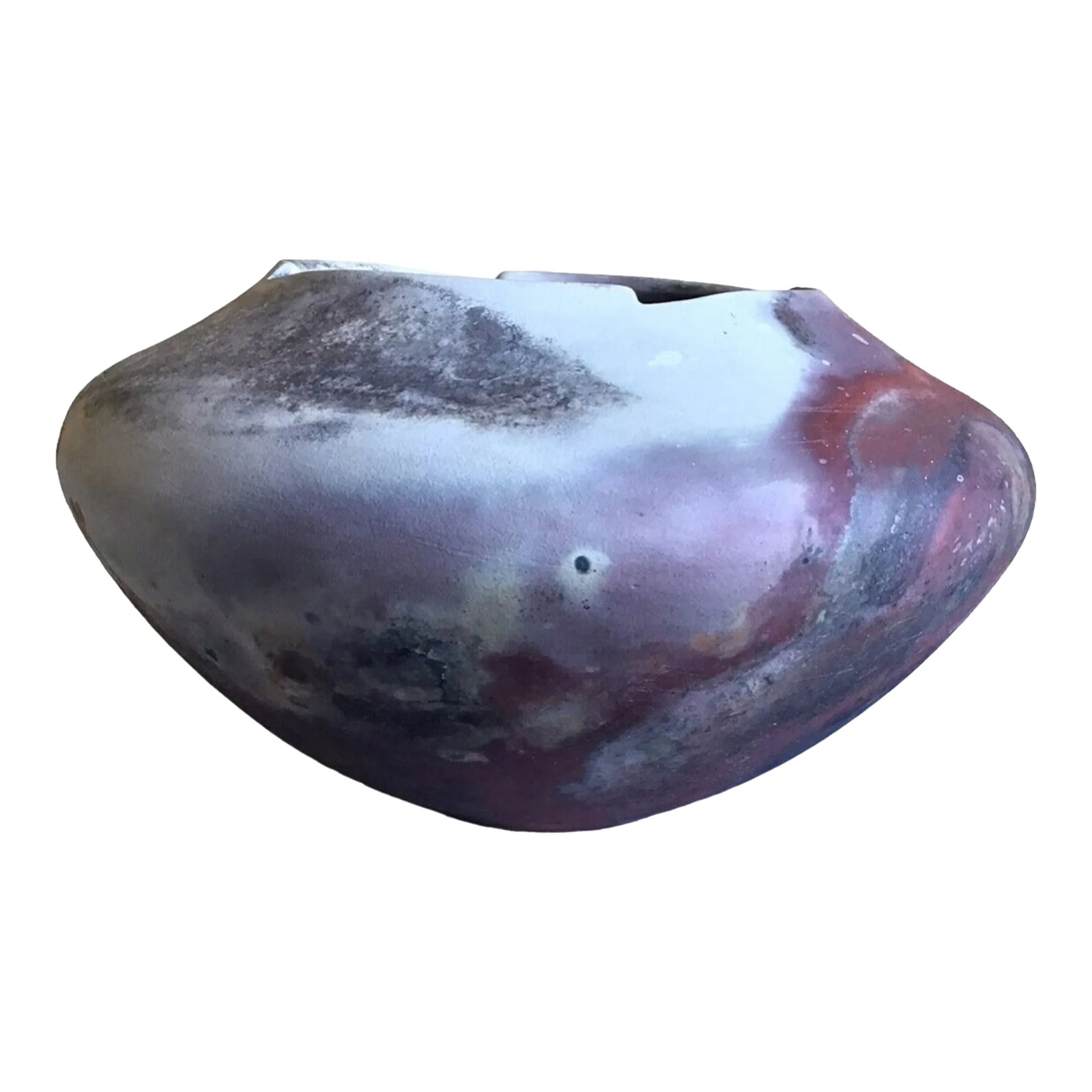 Vintage MCM Signed Art Studio Fired Raku Pottery Round Planter Vase 4.5"h X 5"d: A great vintage signed Mid Century Modern hand made hand crafted art studio fired Raku pottery round planter vase. Please see pictures for condition. Measures 4.5"h x 5"d. A must have. Condition: