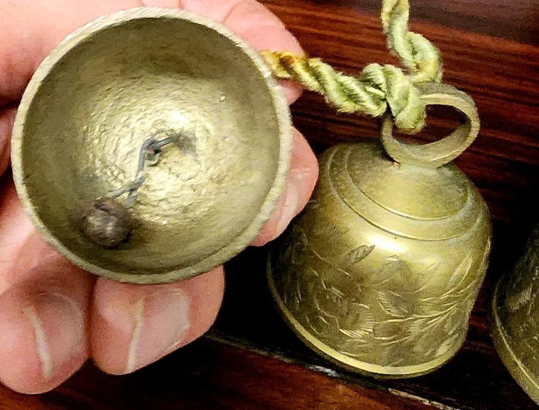 Vintage Indian Solid Bronze Engraved Door Chimes - Set of 5 - 6