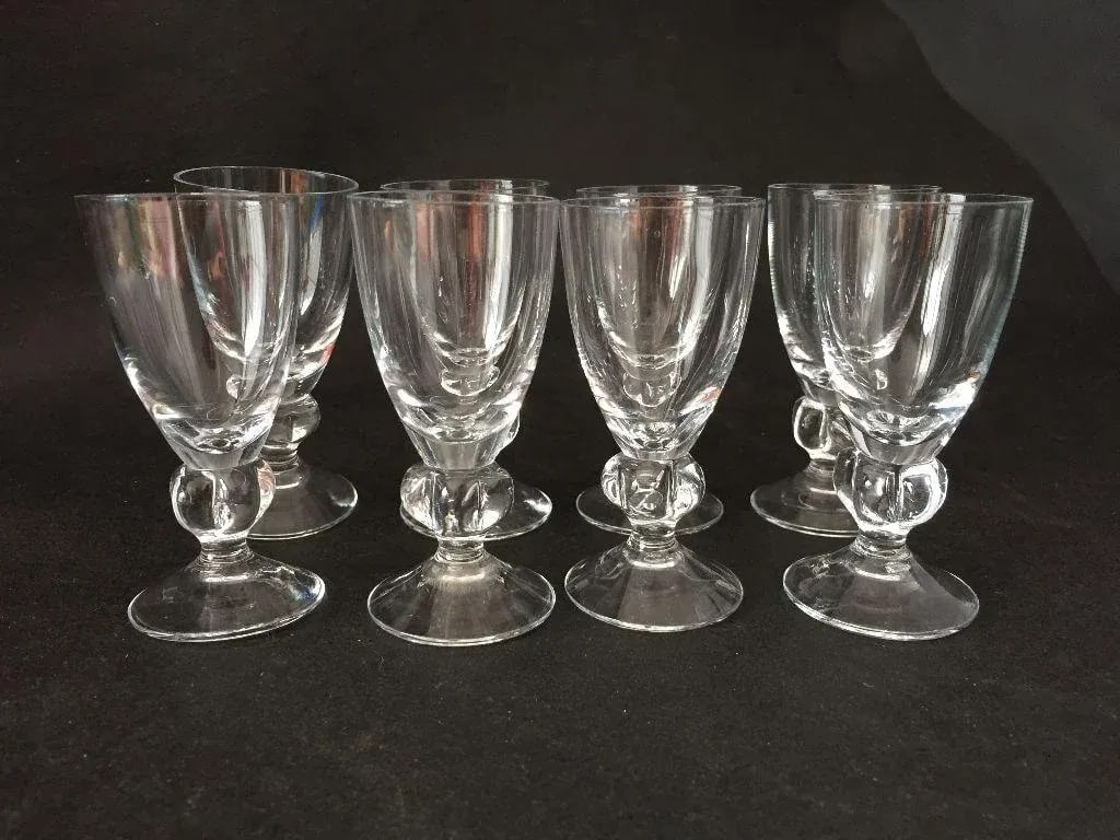 Mid-Century Clear Glass Ball Stem Liqueur Glasses - Set of 8 - 3