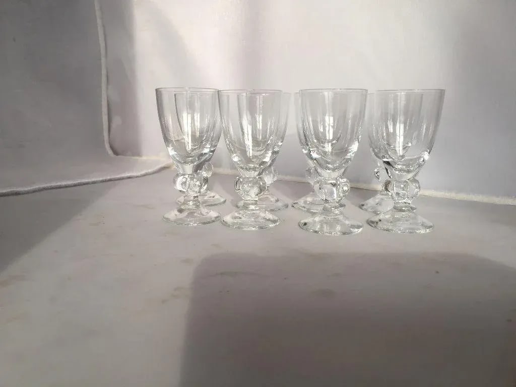 Mid-Century Clear Glass Ball Stem Liqueur Glasses - Set of 8 - 5