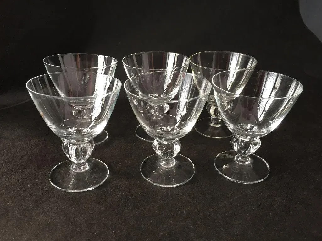 Mid-Century Clear Glass Ball Stem Bar Glasses - Set of 6 - 2