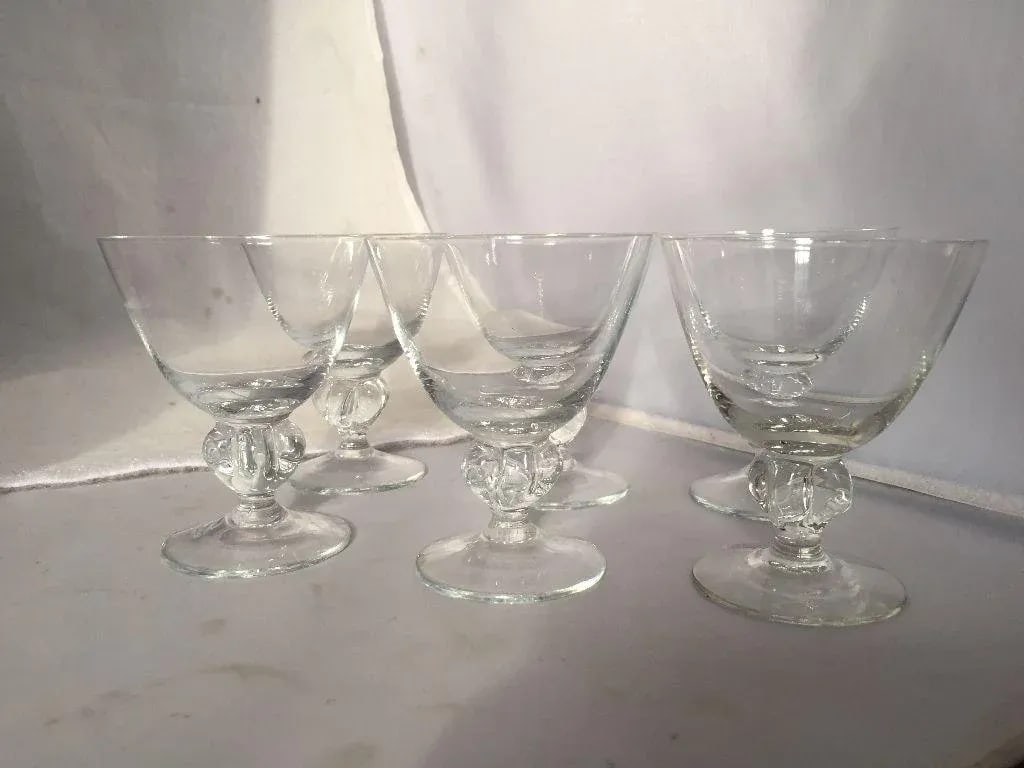 Mid-Century Clear Glass Ball Stem Bar Glasses - Set of 6 - 5