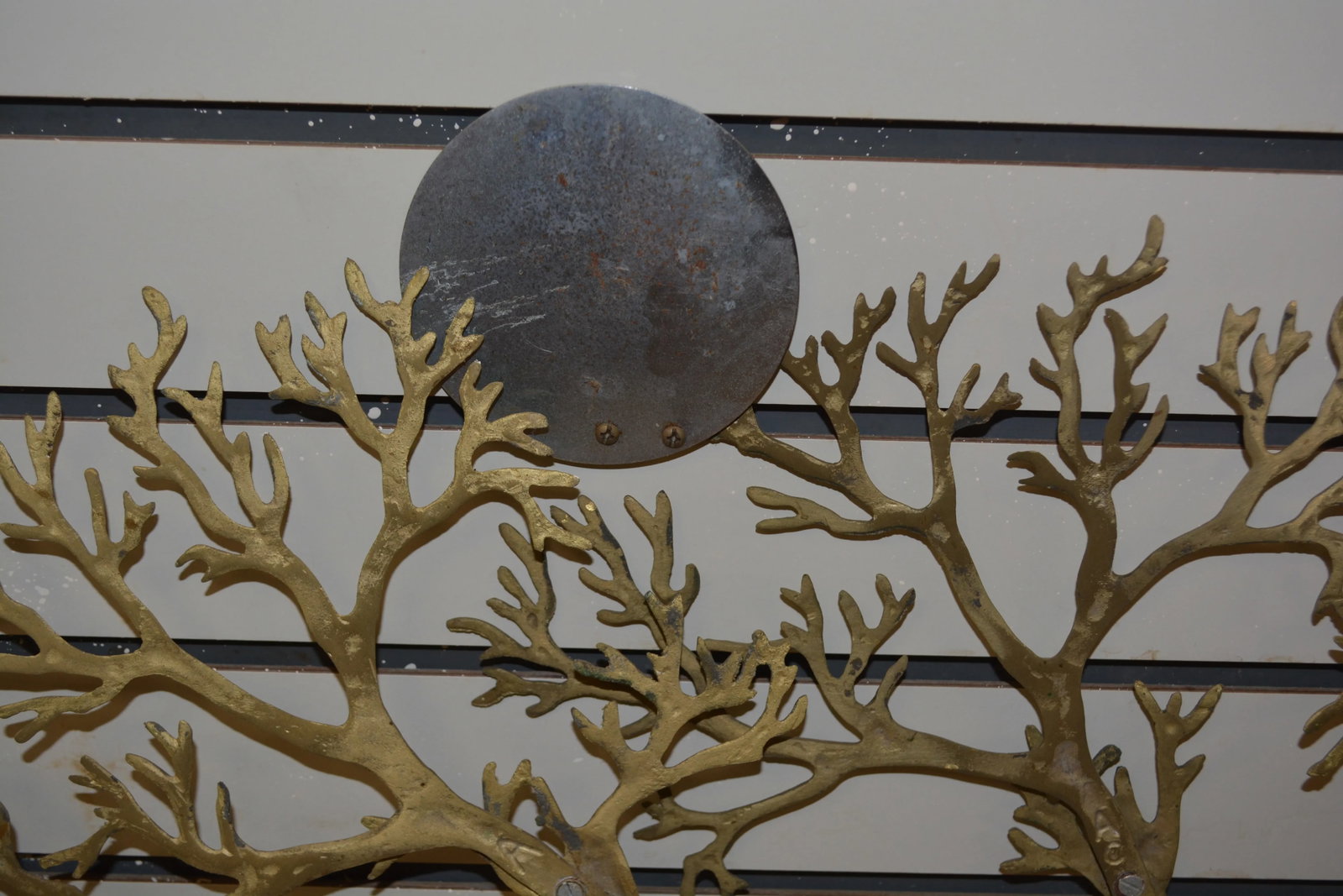 1960s Bijan Jere Style Brass Bonsai Sun Tree of Life Wall Hanging Sculpture With Horse & Moon - Sign - 12