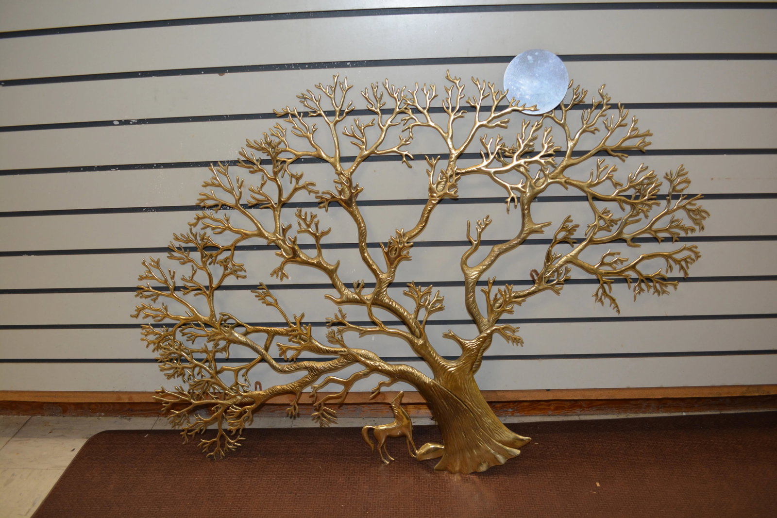 1960s Bijan Jere Style Brass Bonsai Sun Tree of Life Wall Hanging Sculpture With Horse & Moon - Sign - 13