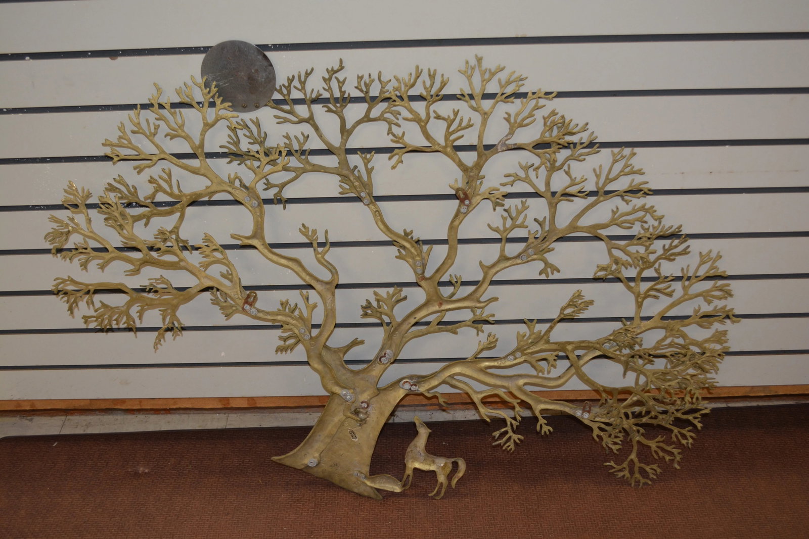 1960s Bijan Jere Style Brass Bonsai Sun Tree of Life Wall Hanging Sculpture With Horse & Moon - Sign - 7