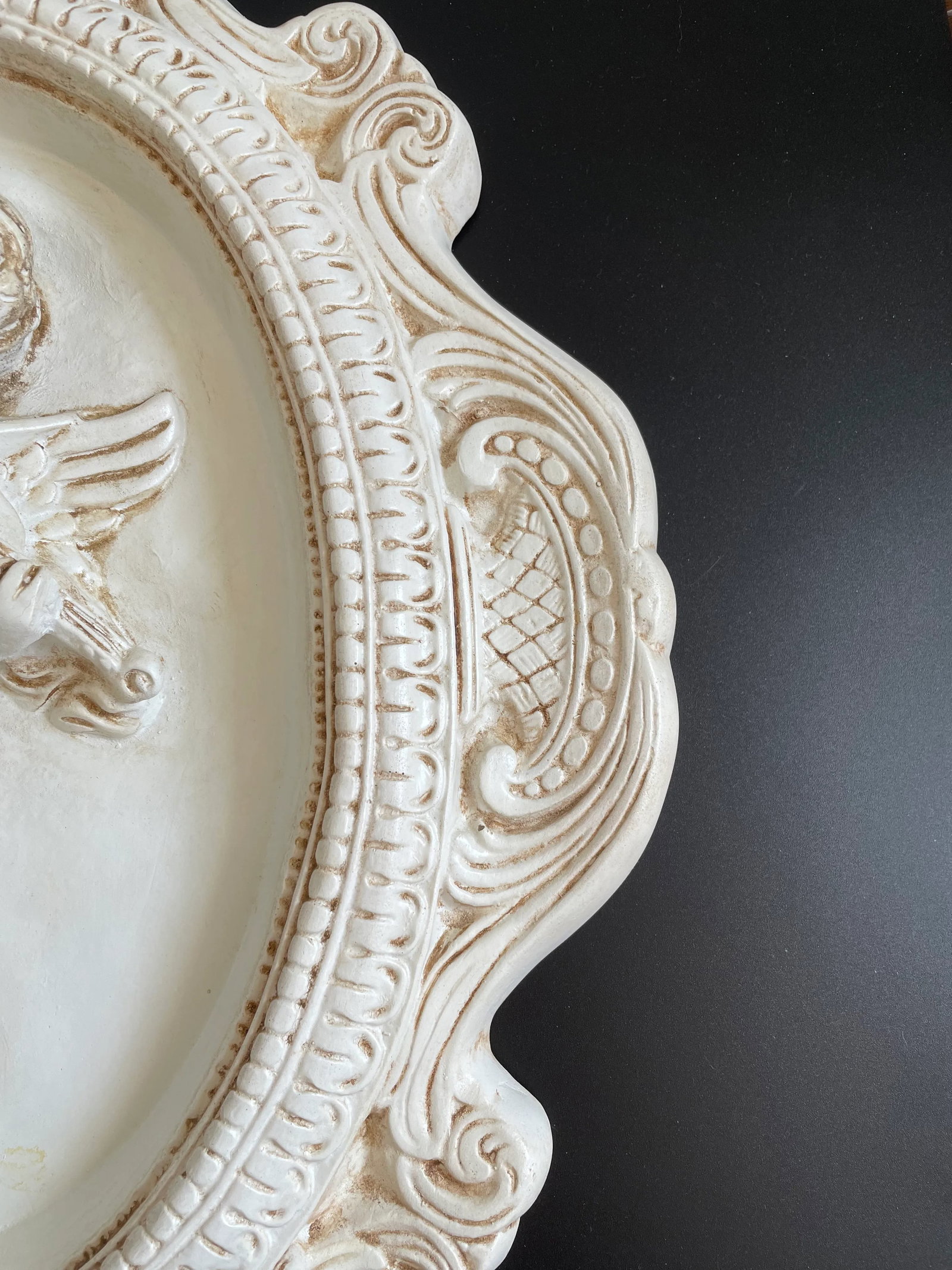 Vintage Cherub Playing Violin Architectural Medallion Plaster Plaque - 5