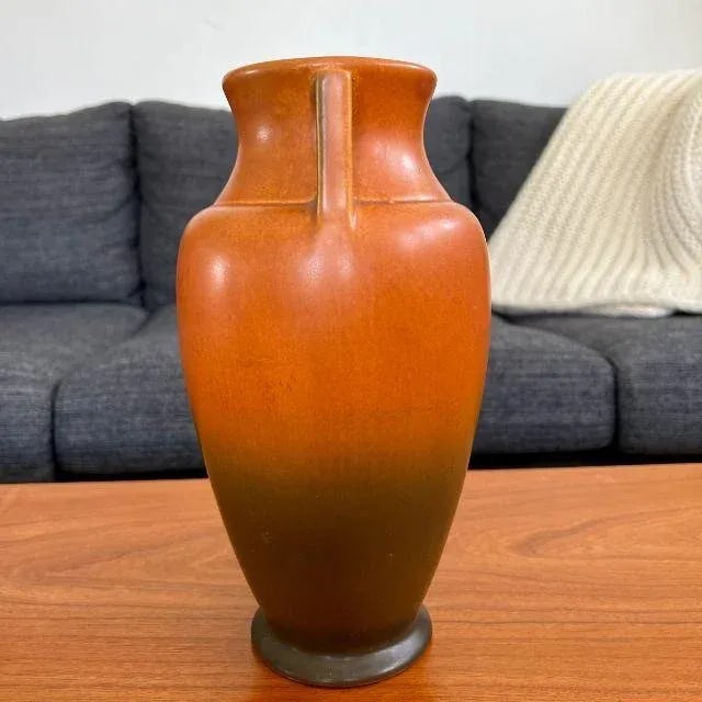 1920s Roseville Rosecraft, Ombre Burnt Orange and Burnt Umber, Art Pottery Vase - 10