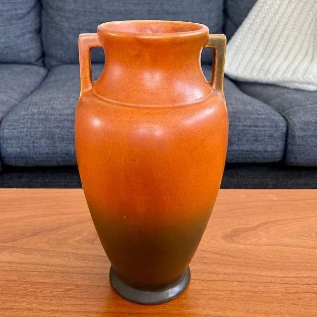 1920s Roseville Rosecraft, Ombre Burnt Orange and Burnt Umber, Art Pottery Vase - 11