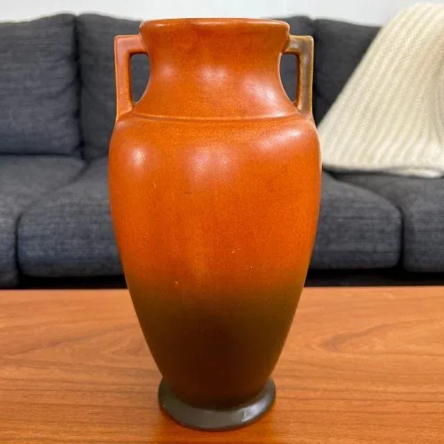 1920s Roseville Rosecraft, Ombre Burnt Orange and Burnt Umber, Art Pottery Vase - 12
