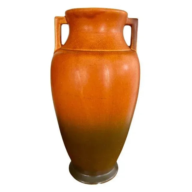 1920s Roseville Rosecraft, Ombre Burnt Orange and Burnt Umber, Art Pottery Vase - 13