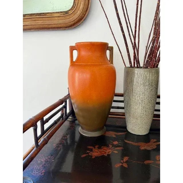1920s Roseville Rosecraft, Ombre Burnt Orange and Burnt Umber, Art Pottery Vase - 2
