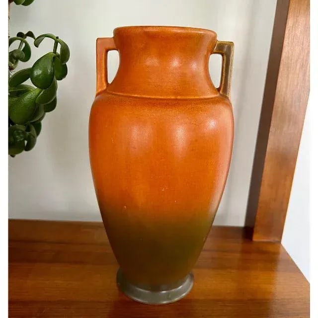 1920s Roseville Rosecraft, Ombre Burnt Orange and Burnt Umber, Art Pottery Vase - 3