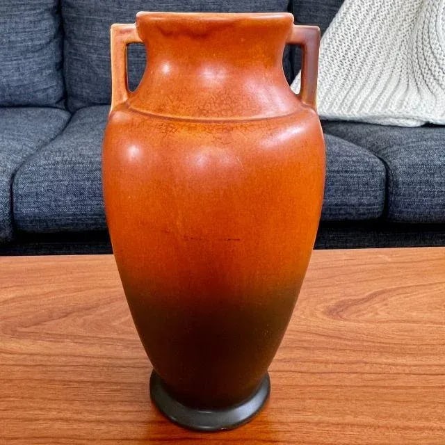 1920s Roseville Rosecraft, Ombre Burnt Orange and Burnt Umber, Art Pottery Vase - 9