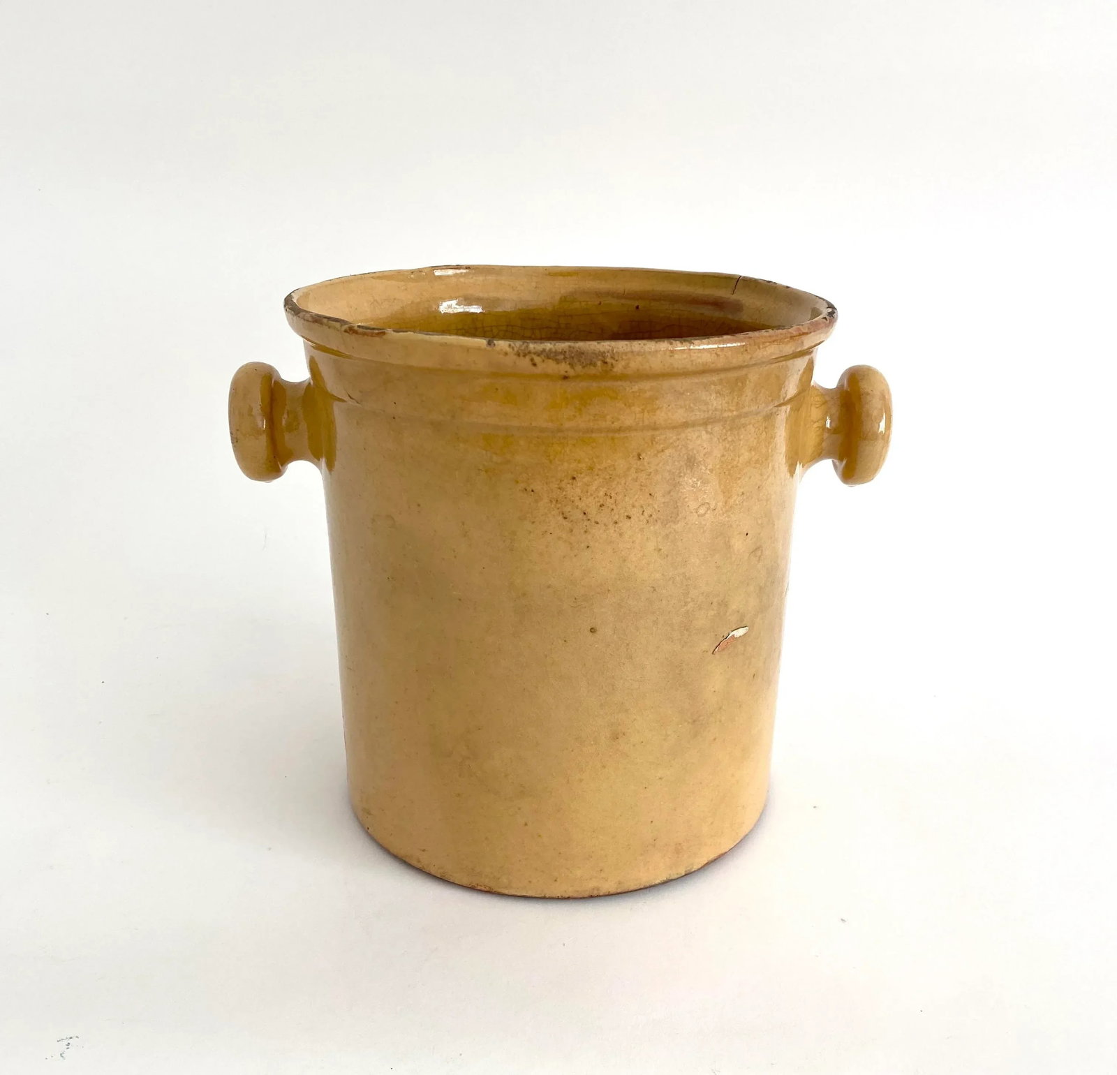 19th C French Confit Glazed Yellow Ware Preserving Jar W/ Handles - 11
