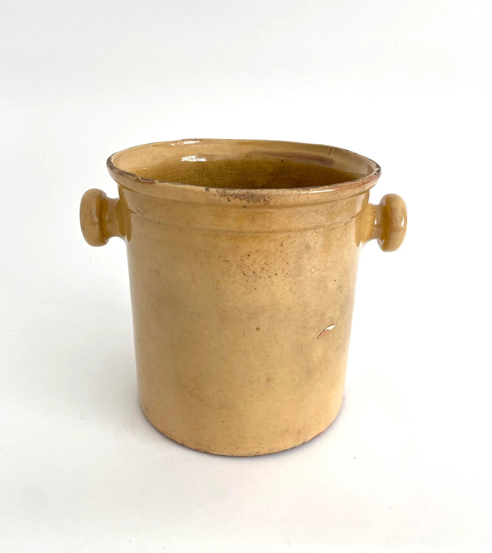 19th C French Confit Glazed Yellow Ware Preserving Jar W/ Handles - 8