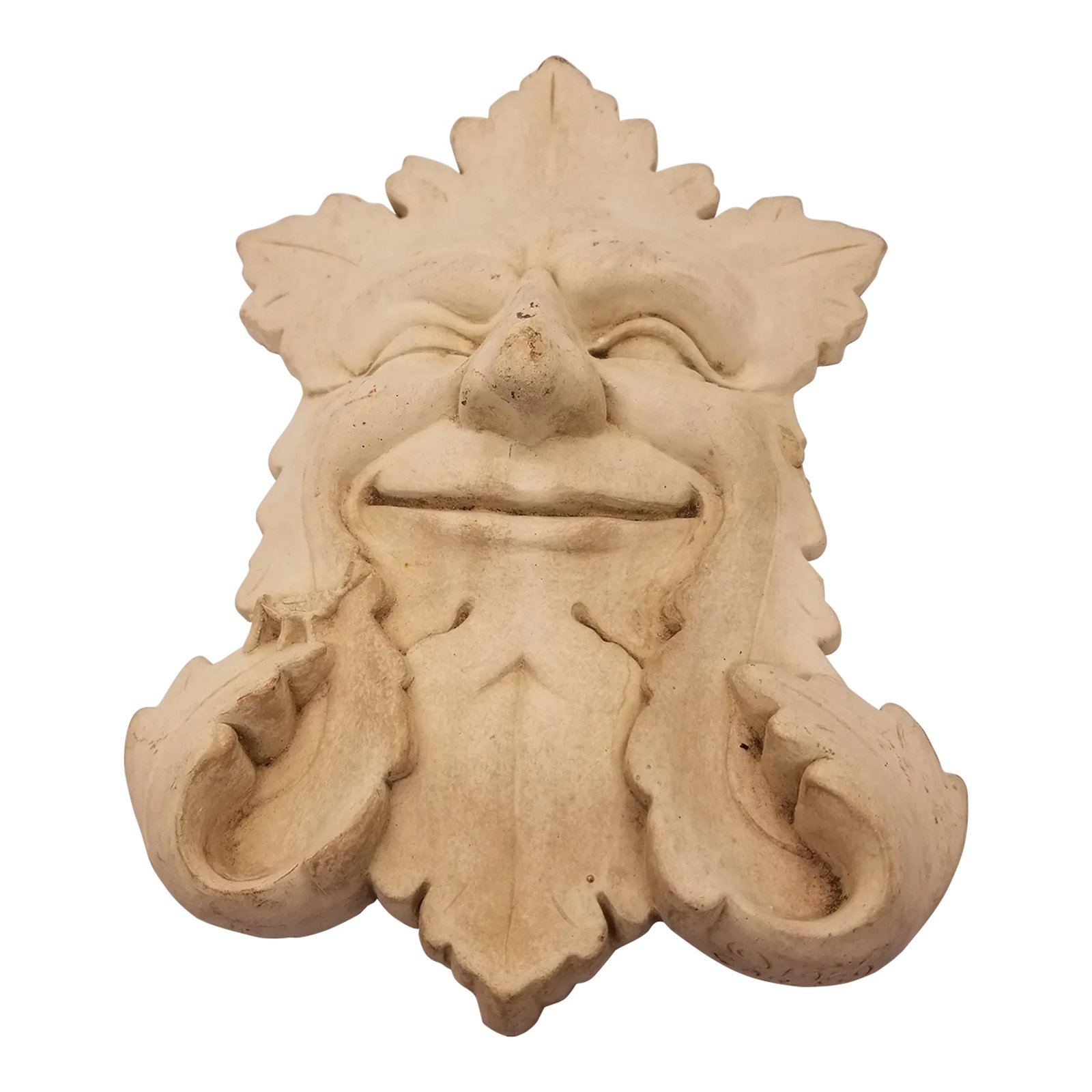 Vintage Small Green Man Garden Plaque: SMALL GREEN MAN PLAQUE made in 1989 and signed Condition: Alterations: Original Condition Unaltered Imperfections: Some Imperfections Condition Notes: Vintage and some scratching Materials &