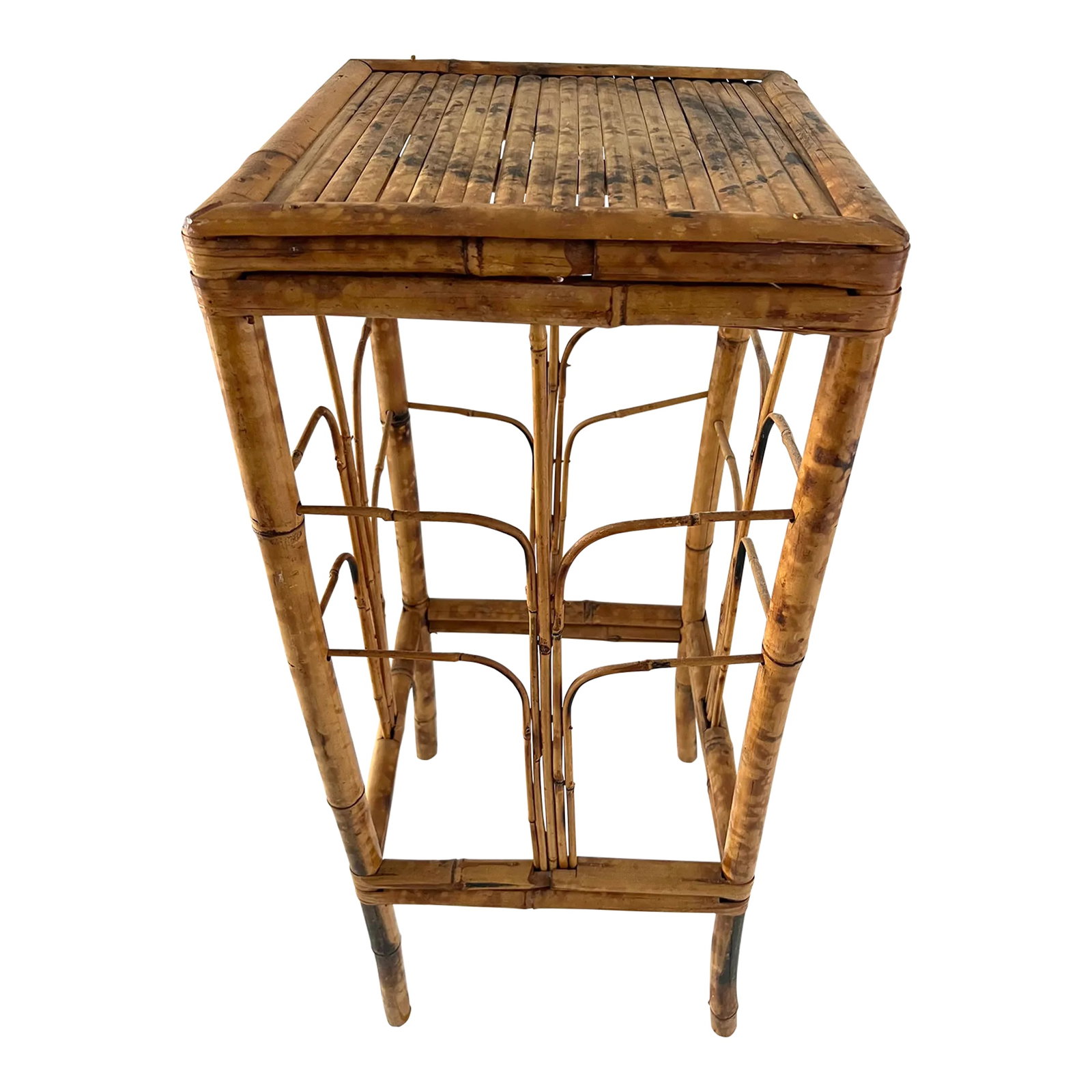 Tall Tortoise Rattan Bamboo Plant Stand: Vintage Tortoise Rattan Bamboo Plant Stand. Tall height. Great for a fern in excellent condition. Condition: Alterations: Original Condition Unaltered Imperfections: Some Imperfections Condition