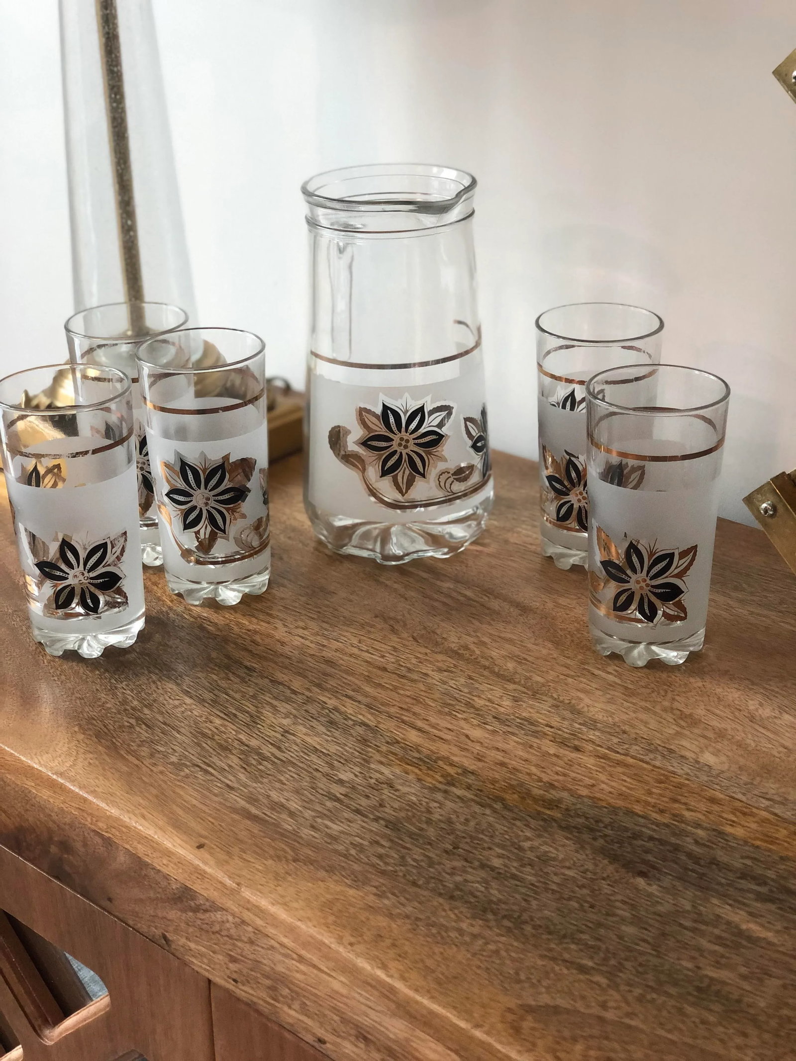 Mid-Century Modern Italian Cocktail Set in Frosted Windrose Pattern-6 Piece Set - 3