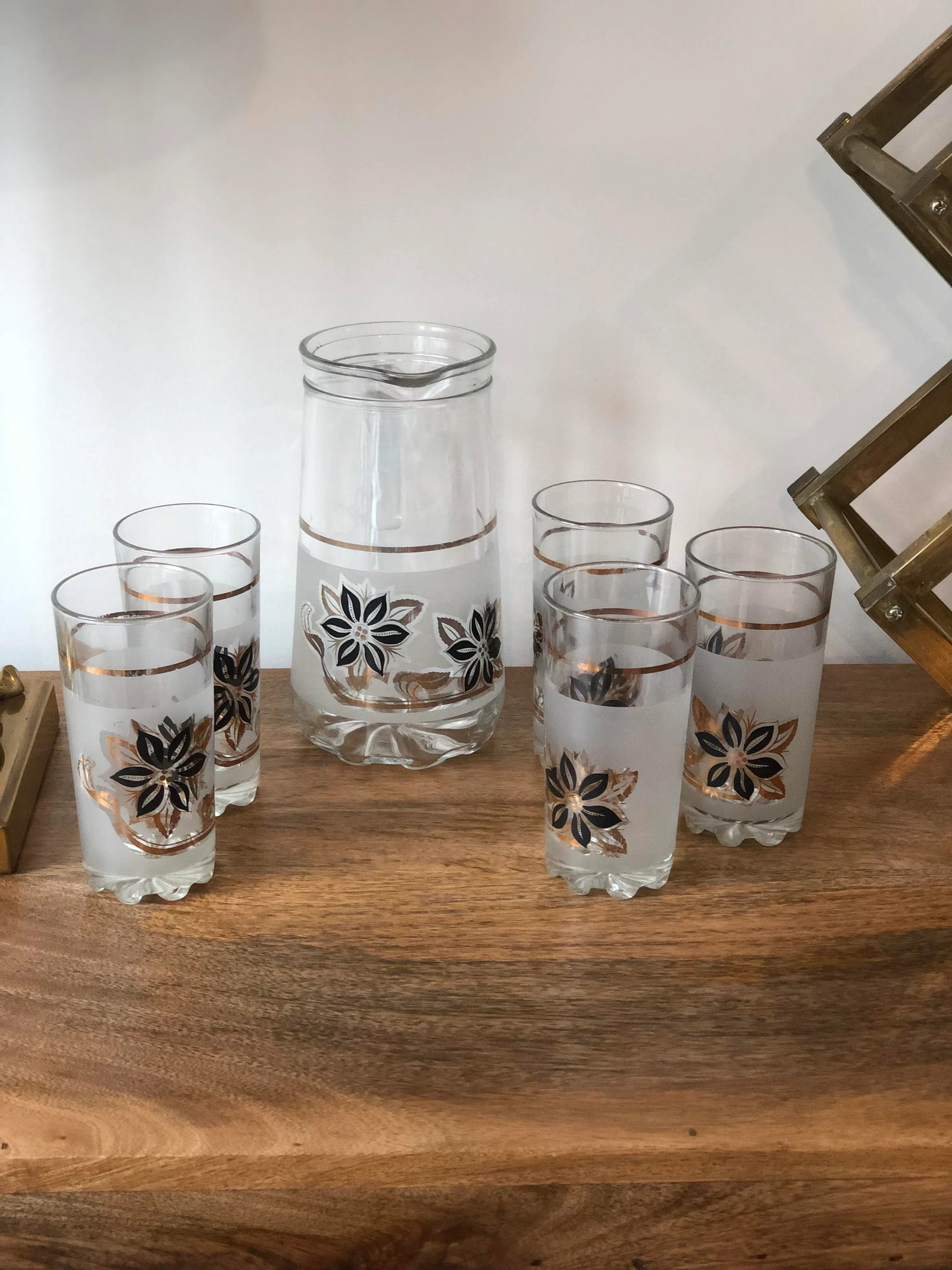 Mid-Century Modern Italian Cocktail Set in Frosted Windrose Pattern-6 Piece Set - 4