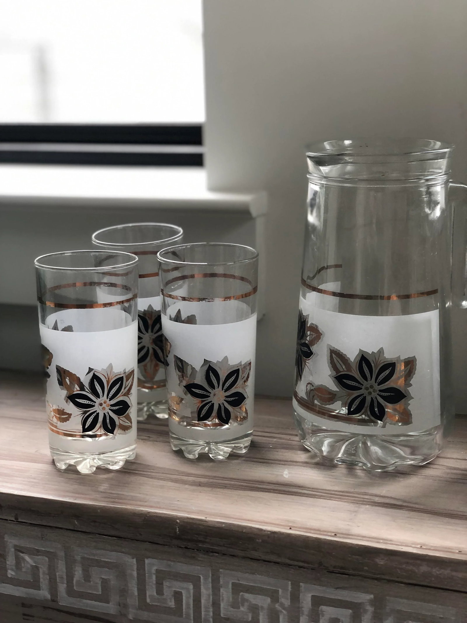 Mid-Century Modern Italian Cocktail Set in Frosted Windrose Pattern-6 Piece Set - 5