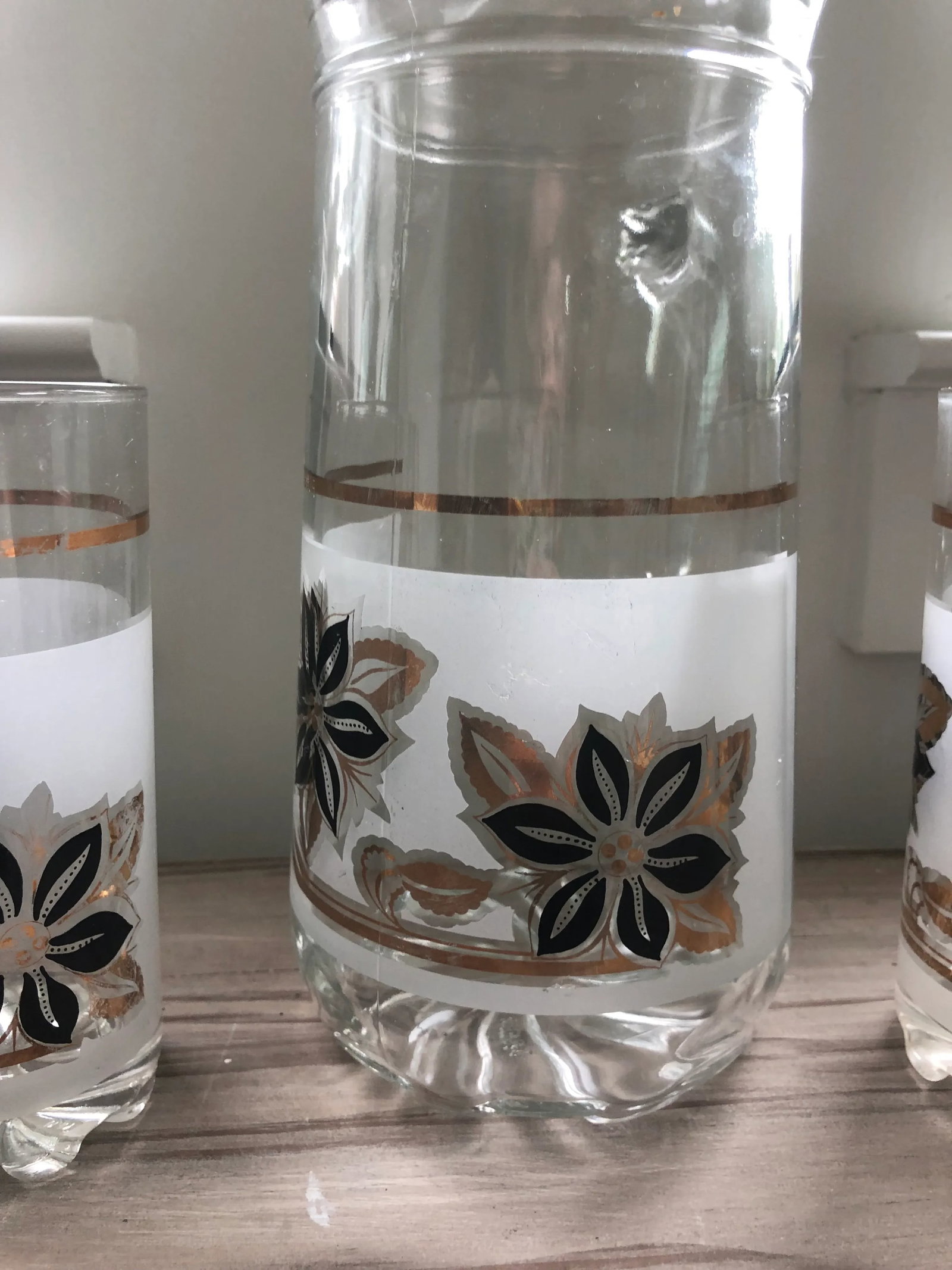 Mid-Century Modern Italian Cocktail Set in Frosted Windrose Pattern-6 Piece Set - 6
