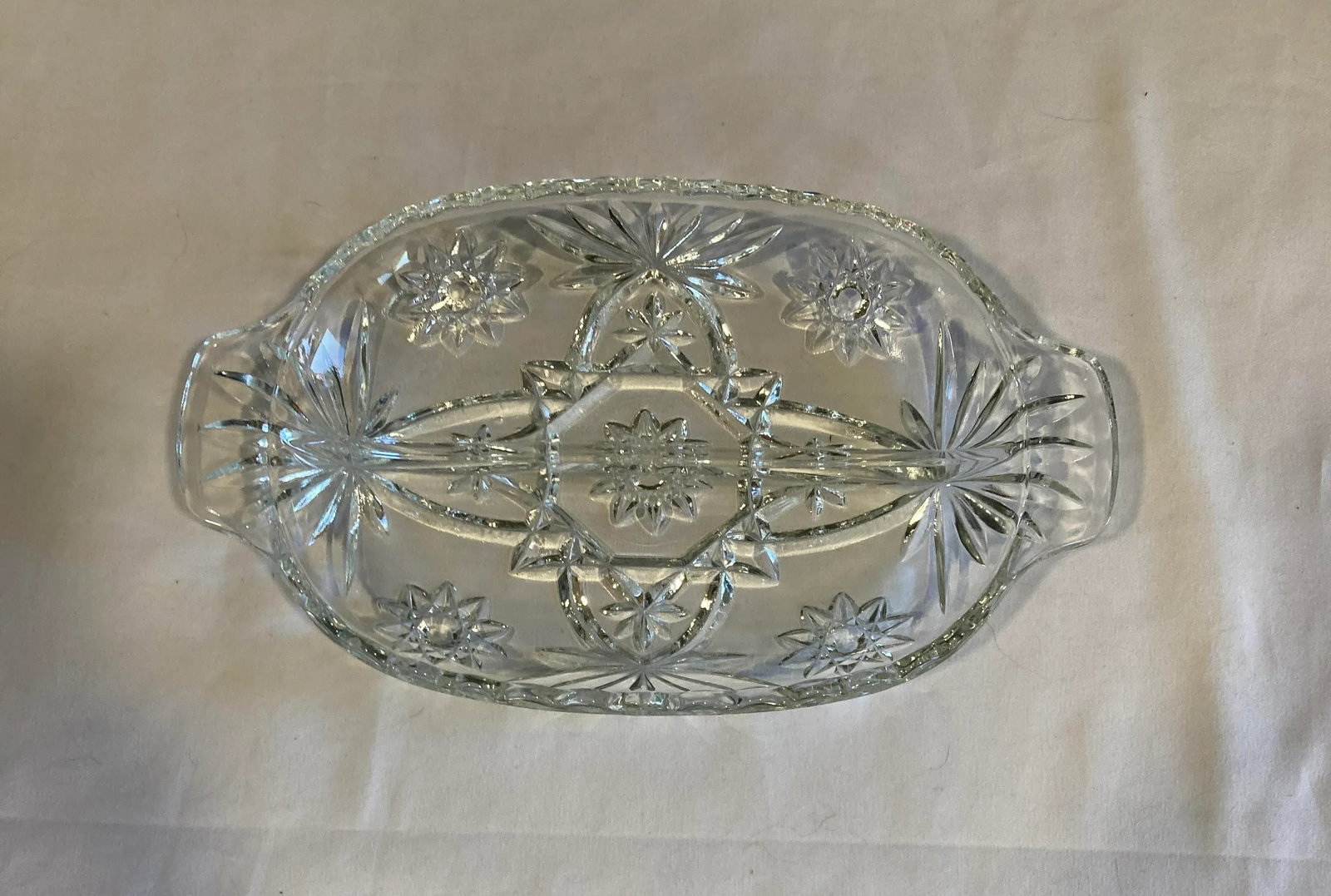 1950s Vintage Cut Glass Starburst Divided Serving or Candy Dish - 2