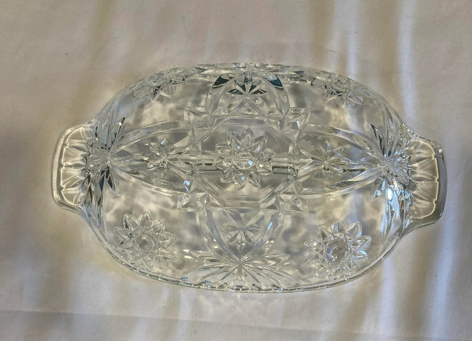 1950s Vintage Cut Glass Starburst Divided Serving or Candy Dish - 5
