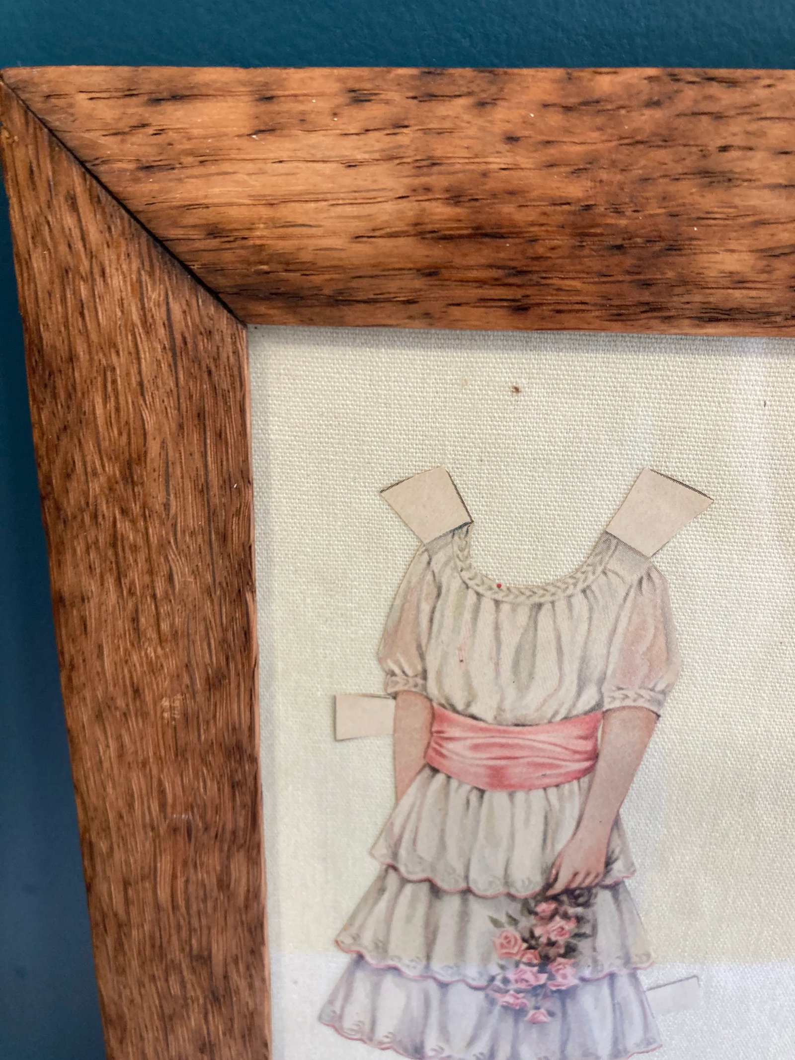 Vintage Paper Doll Clothing on Cloth Background, Framed - 4