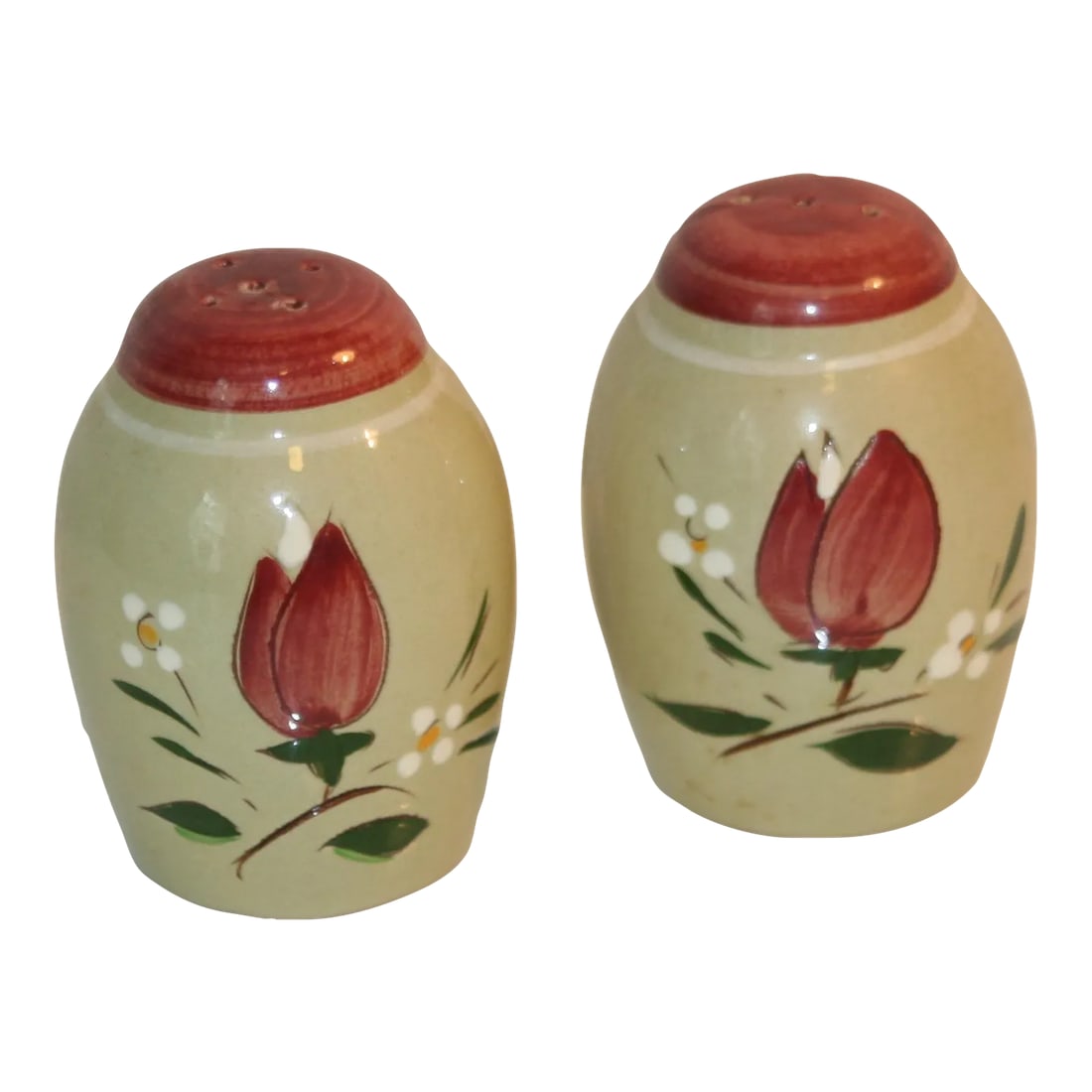 Early 1950s Stangl Pottery Magnolia Pattern Salt and Pepper Shakers- a Pair: Vintage Stangl Pottery Magnolia Pattern Salt & Pepper Shakers The Stangl Magnolia pattern was designed by Kay Hackett and was introduced in 1952. It remained in production until 1978. This pattern