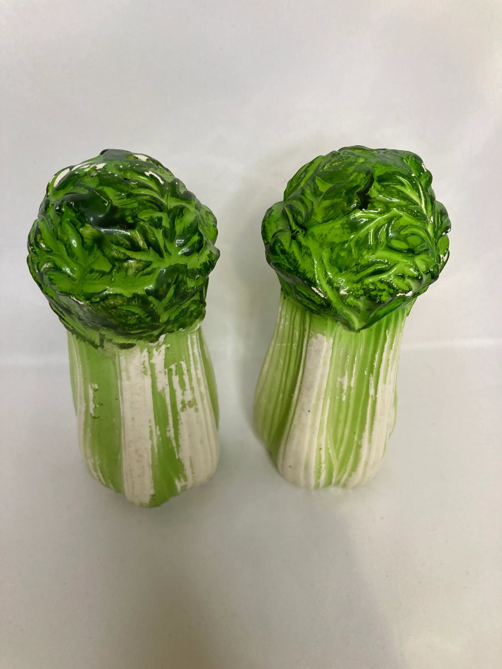 Midcentury Ceramic Lettuce Salt & Pepper Shakers- A Pair - 2