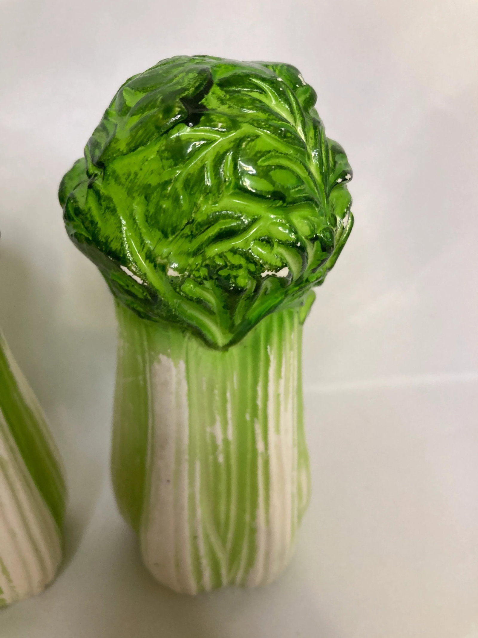 Midcentury Ceramic Lettuce Salt & Pepper Shakers- A Pair - 4